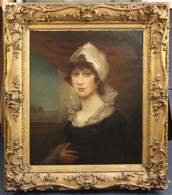 Early 19th century English School Portrait of a lady, 23.5 x 20in.